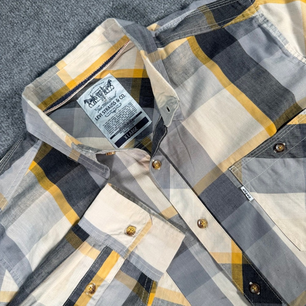 Levis Mens XL Plaid Button Down Shirt Grey Yellow Long Sleeve 3LYLW0102 #4326